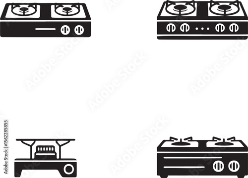 Gas Stove silhouette set vector illustration isolated On Transparent Background