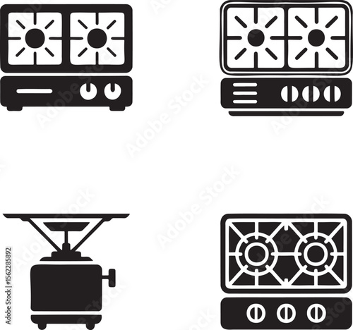 Gas Stove silhouette set vector illustration isolated On Transparent Background