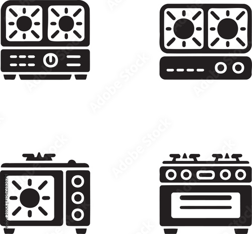 Gas Stove silhouette set vector illustration isolated On Transparent Background
