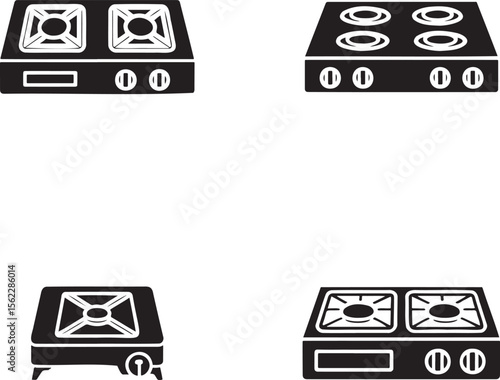Gas Stove silhouette set vector illustration isolated On Transparent Background