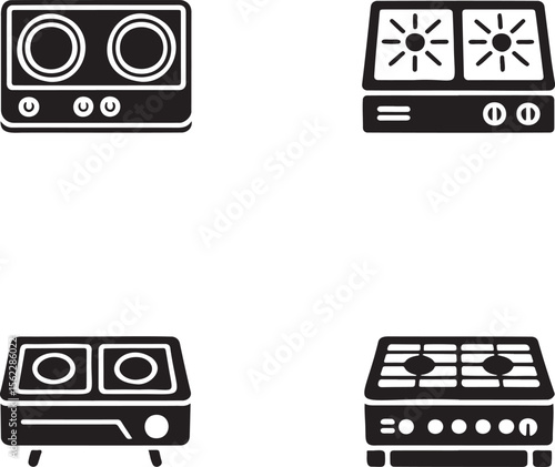 Gas Stove silhouette set vector illustration isolated On Transparent Background