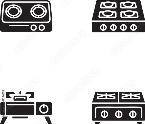 Gas Stove silhouette set vector illustration isolated On Transparent Background
