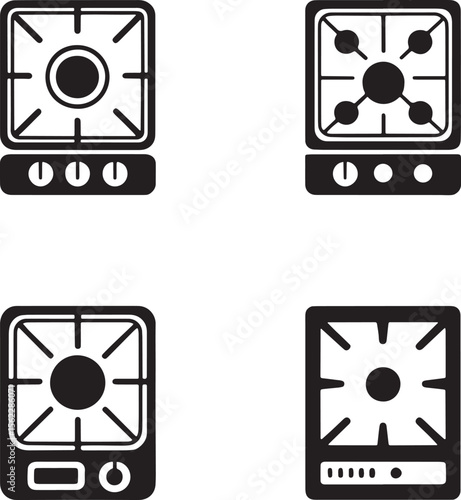 Gas Stove silhouette set vector illustration isolated On Transparent Background
