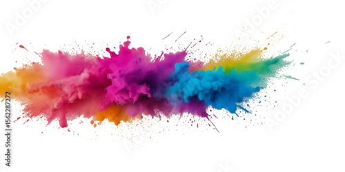 Vector abstract colorful rainbow paint and colorful cloud smoke powder explosion isolated on transparent wide panorama background.	