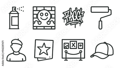 Street art silhouette icons set – graffiti, urban and mural design symbols
