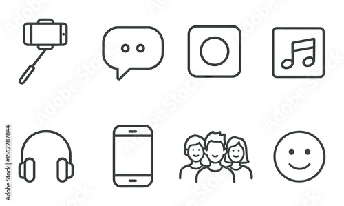 Youth social media silhouette icons set – simple, trendy networking and communication symbols