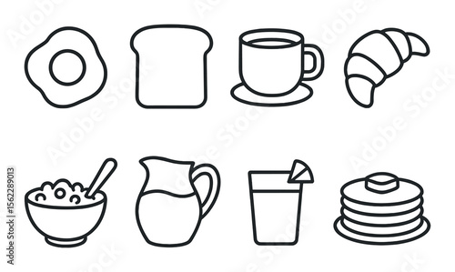 Classic breakfast icons set – silhouette, morning meal and food symbols