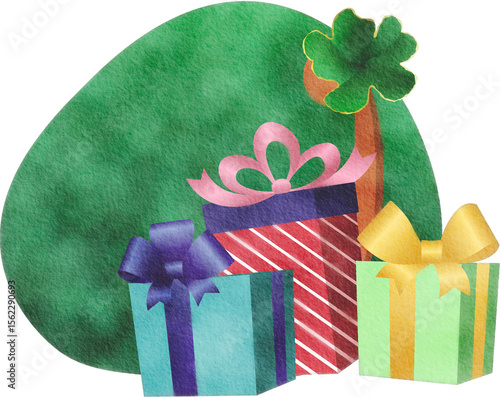 Watercolor holiday gifts and Christmas sack illustration for Christmas decoration