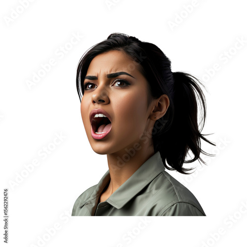 Young Woman with Angry Expression, Shouting, Close Up Portrait