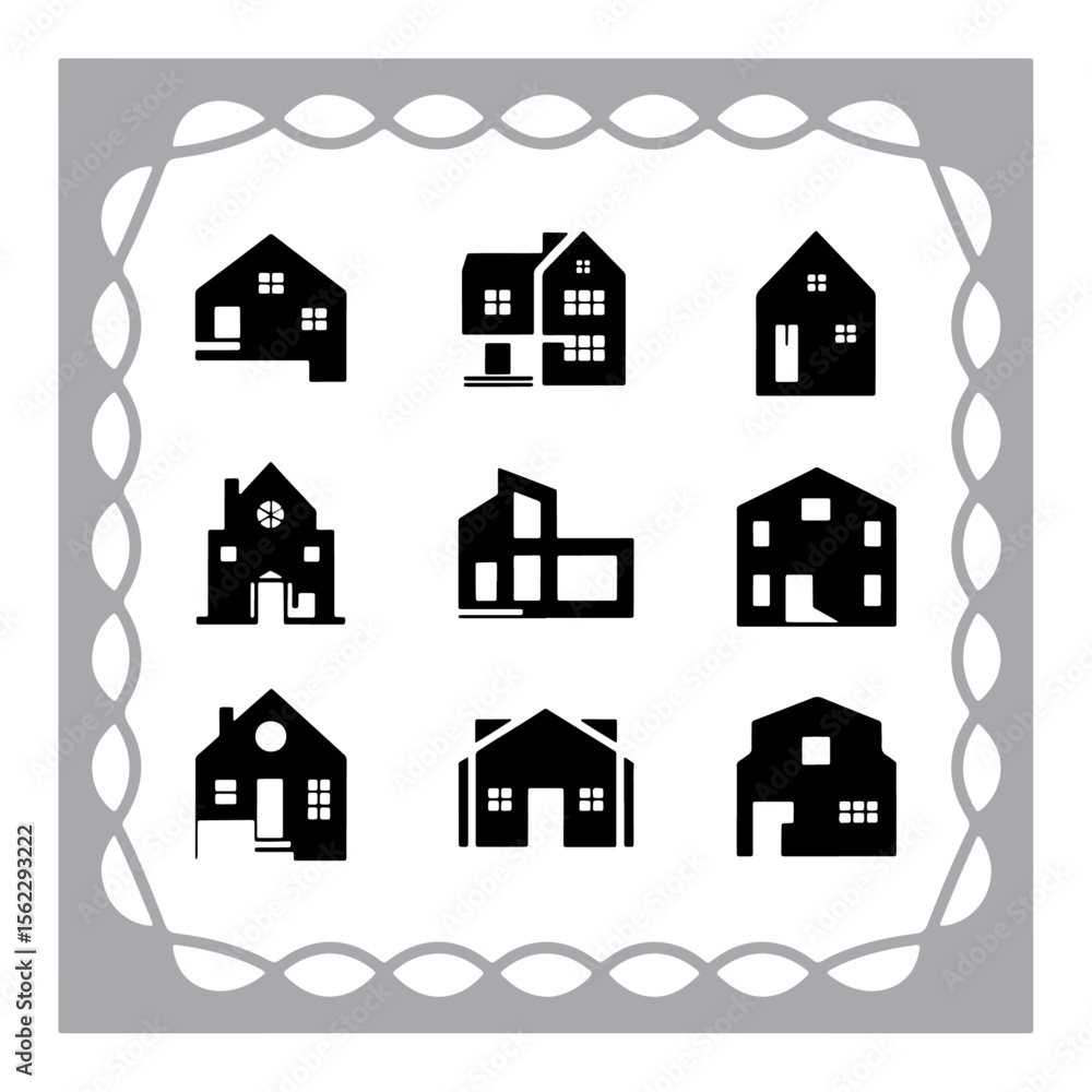 Fototapeta premium This title includes key elements (house, real estate, icons, black, web, design) and avoids the colon sign as requested