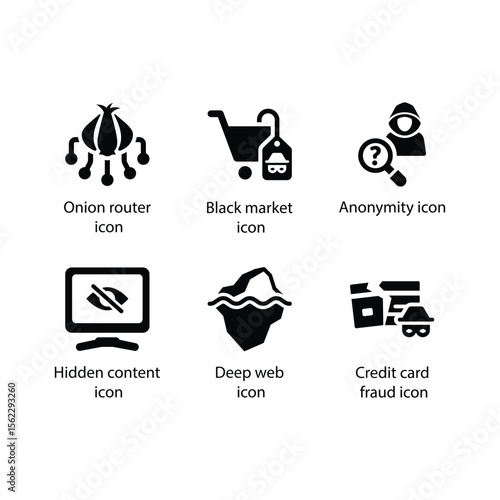 Onion router, Black market, Anonymity, Hidden content, Deep web, Credit card fraud icon
