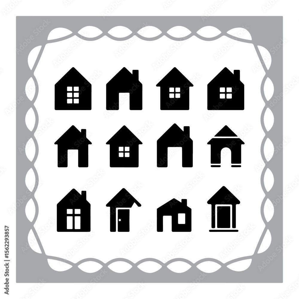 Fototapeta premium This title includes key elements (house, real estate, icons, black, web, design) and avoids the colon sign as requested