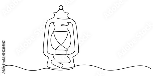 Abstract vintage kerosene lamp or lantern , continuous one line art hand drawing sketch, Kerosene lantern one line continuous. Line art paraffin lamp. Hand drawn vector art,  Camping backpack vector.