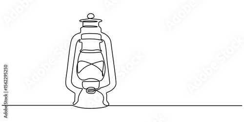 Abstract vintage kerosene lamp or lantern , continuous one line art hand drawing sketch, Kerosene lantern one line continuous. Line art paraffin lamp. Hand drawn vector art,  Camping backpack vector.