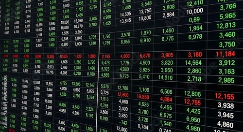 Close-up view of a stock market data display with financial information.