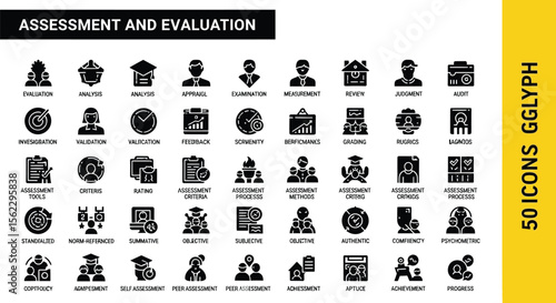 Assessment evaluation icons vector set for business education and learning