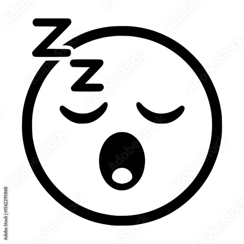 Black and white sleepy yawning emoji with Zzz symbols isolated icon
