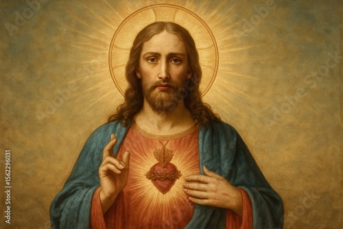 Jesus Christ showing his Sacred Heart in a divine presence
