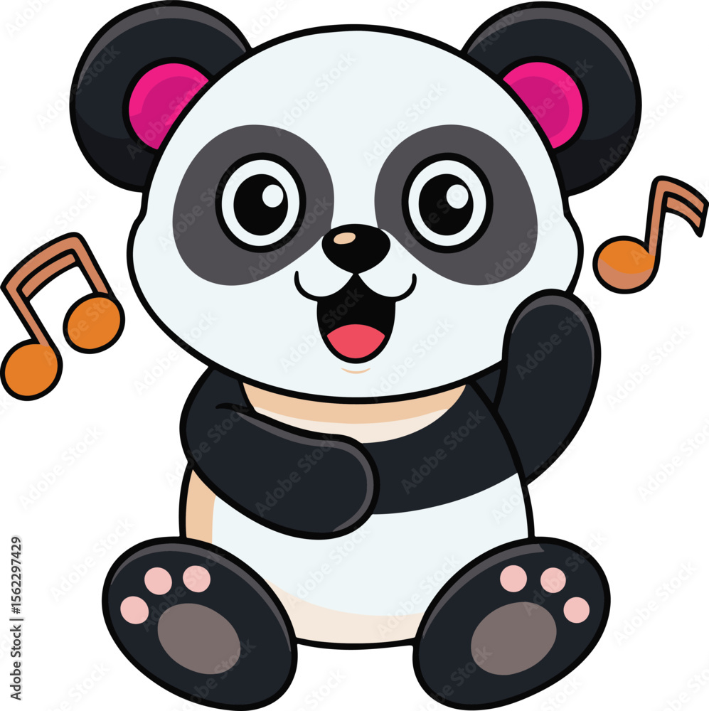 Naklejka premium a-baby-panda-listening-to-a-song.eps