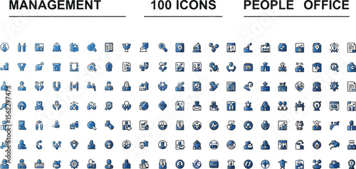Office management icons set vector collection business people and teamwork design