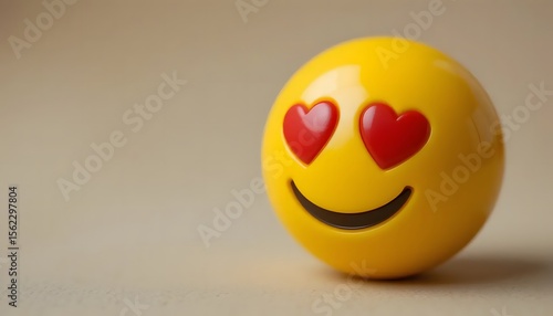 Yellow round emoji toy with a heart-eyes face, isolated on neutral background
