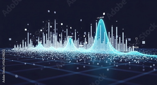 Abstract digital representation of data visualization, displaying fluctuating trends and analysis.