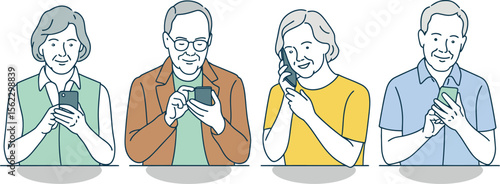 Older adults using smartphones mobile technology communication seniors connected lifestyle illustration vector art