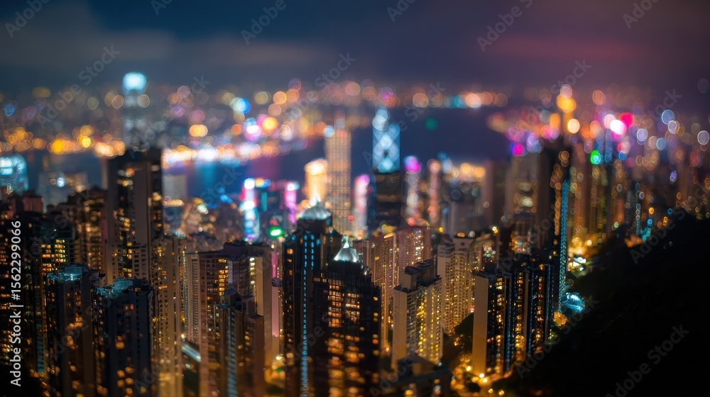 Obraz premium blurred lighhts from peak Victoria, Hong Kong, no logos, no brands
