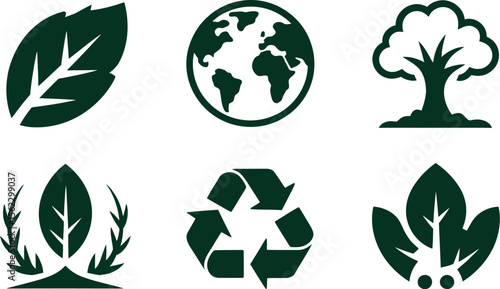 Vector ecology icons set environment nature earth leaf recycle tree organic eco friendly design 