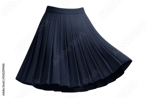 Classic dark blue pleated skirt isolated on transparent background, formal wear.