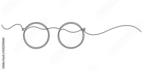 Glasses icon continuous one line drawing, Continuous line drawing of glasses. One line of eyeglasses. Eyeglasses minimalist continuous line art. Editable outline, One line eyeglasses icon vector back.