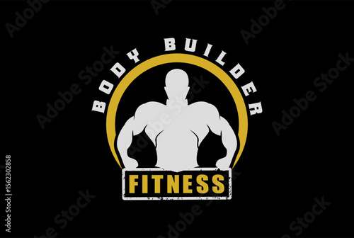 Bodybuilder Badge Logo – Muscular Fitness Emblem for Gym, Sports, and Supplement Branding