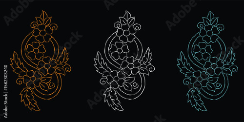 Rhinestone hotfix transfer design.
Abstract, beautiful glitter appliqué rhinestone motif vector design, Unique modern rhinestone flower vector design,