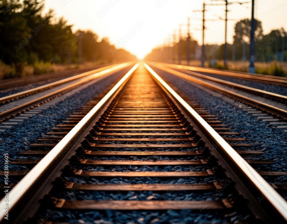 Naklejka premium Rail tracks under the blazing sun with visible heat distortion.