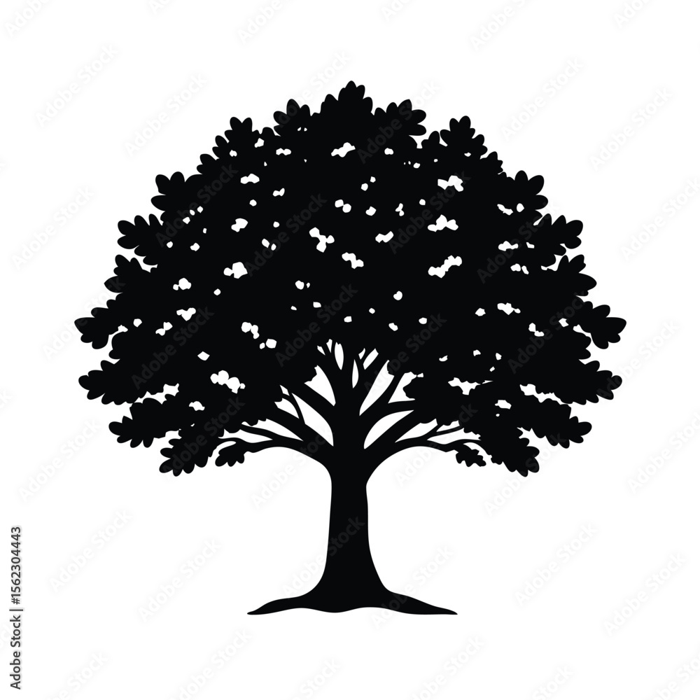 Fototapeta premium Black silhouette of a large leafy tree