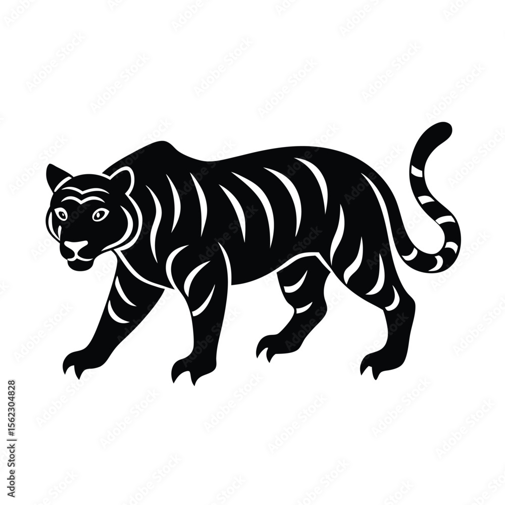 Obraz premium Stylized black tiger silhouette walking silhouette