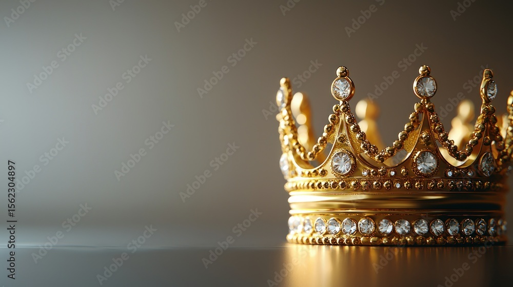 Obraz premium Ornate gold crown with diamonds, soft focus