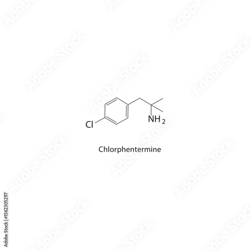 Chlorphentermine skeletal structure. Anorectic compound schematic illustration. Simple diagram, chemical formula.