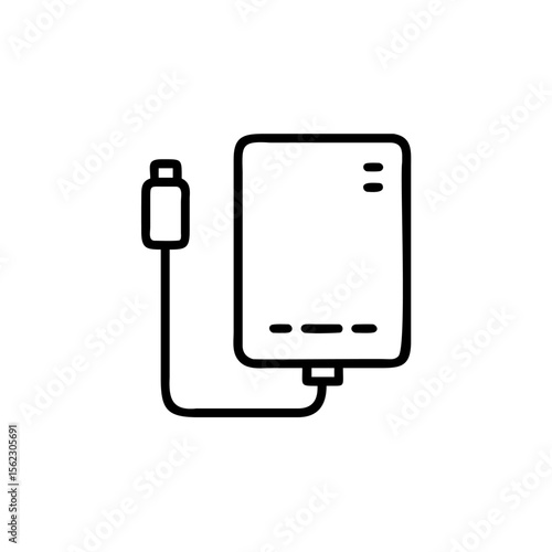 A power bank with a connected U S B cable on a powerbank charger