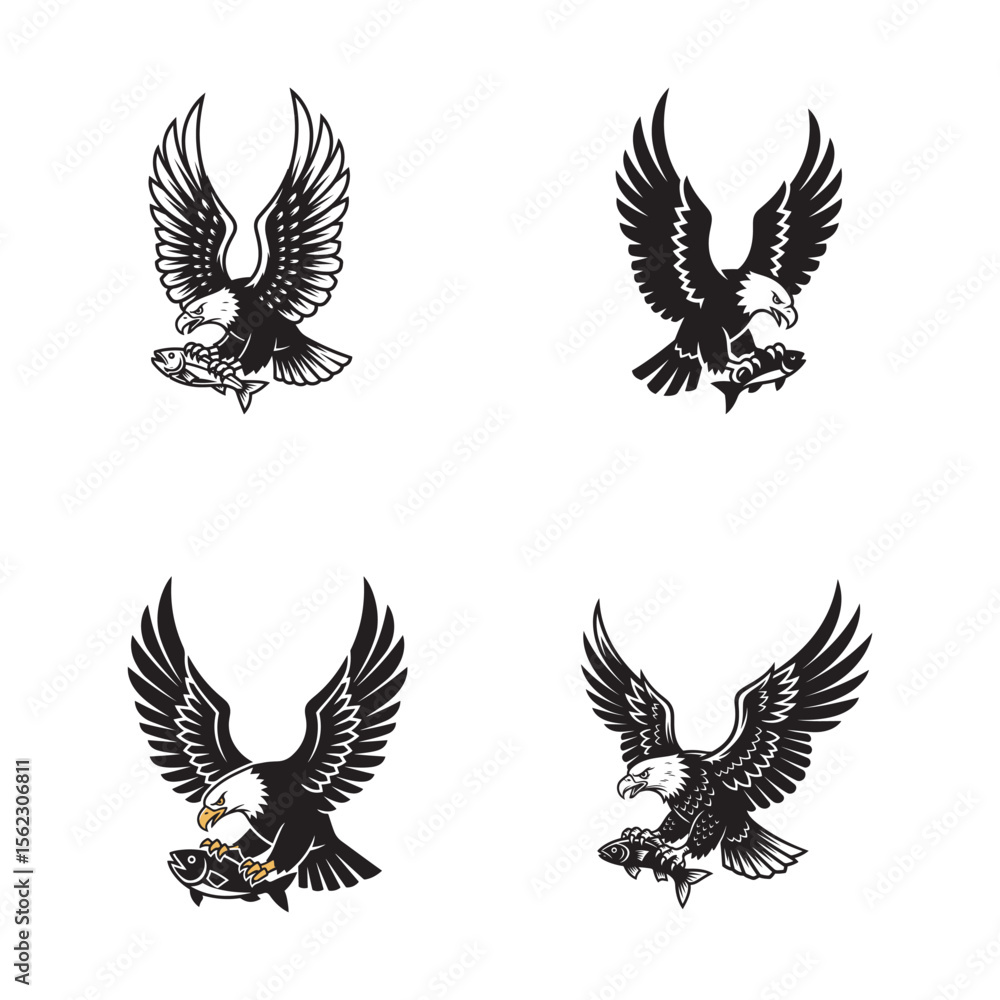 Fototapeta premium Dynamic Eagle Hunter with Fish, A Powerful Animal Vector Graphic Element