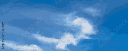 Blue sky with white clouds, summer cloudy clear sky background, heaven watercolor imitation