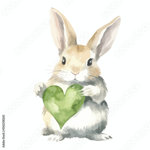 watercolor pet rabbit with a heart-shaped leaf illuSTRATION