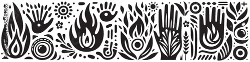Hand‑Drawn Fire Flame Illustration, Tribal Elemental Folk Art Pattern Vector for Camping and Festival Adventure Themes Design