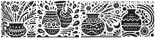 Hand‑Drawn Clay Pottery Illustration, Tribal Earthen Folk Art Pattern Vector for Traditional and Craft Adventure Themes Design