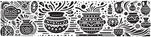 Hand‑Drawn Clay Pottery Art Illustration, Tribal Earthen Folk Art Pattern Vector for Craft and Heritage Adventure Themes Design