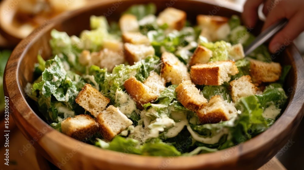 Fresh Caesar Salad in Wooden Bowl (1) Fresh Caesar Salad in Wooden Bowl (1)