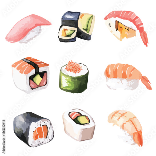 watercolor illustration of Sushi clipart isolated