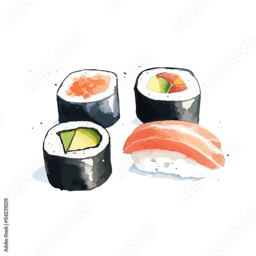watercolor illustration of Sushi clipart isolated