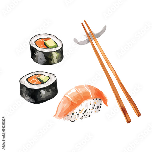 watercolor illustration of Sushi clipart isolated