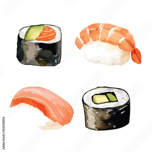watercolor illustration of Sushi clipart isolated